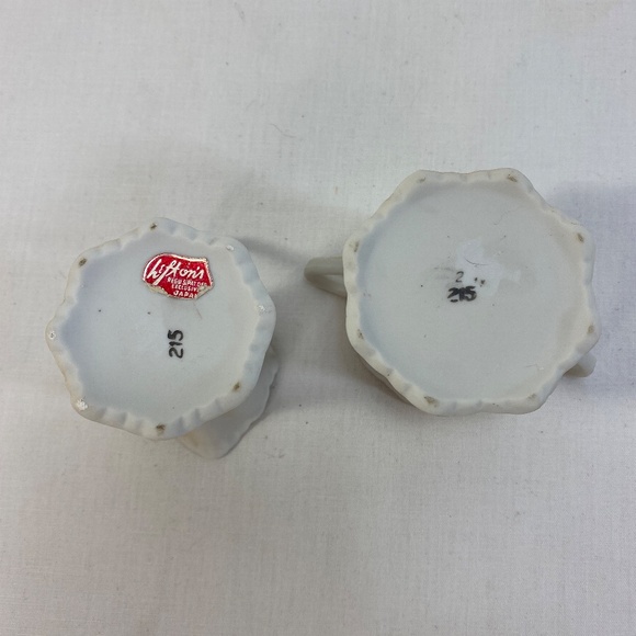 Vintage Lefton's Demitasse Sugar and Creamer Cherub Relief 215 Bisque Porcelain - Picture 8 of 10